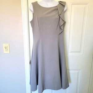 Calvin Klein Gray Sleeveless Dress Shoulder Ruffle A Line Back Zip Size 8
